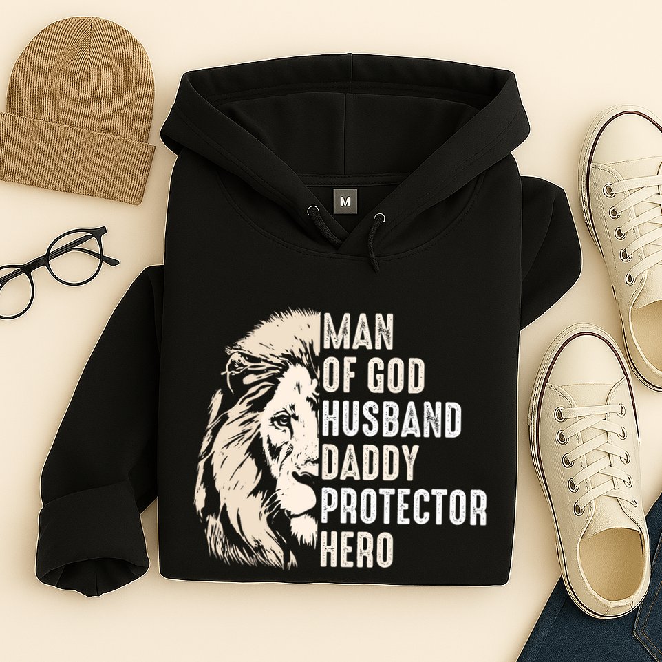 Man Of God Husband Daddy Protector Hero Lion Hoodie