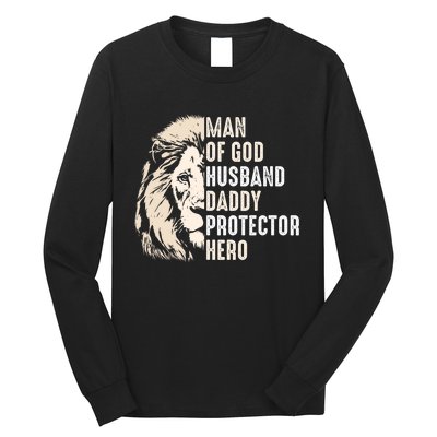 Man Of God Husband Daddy Protector Hero Lion Long Sleeve Shirt