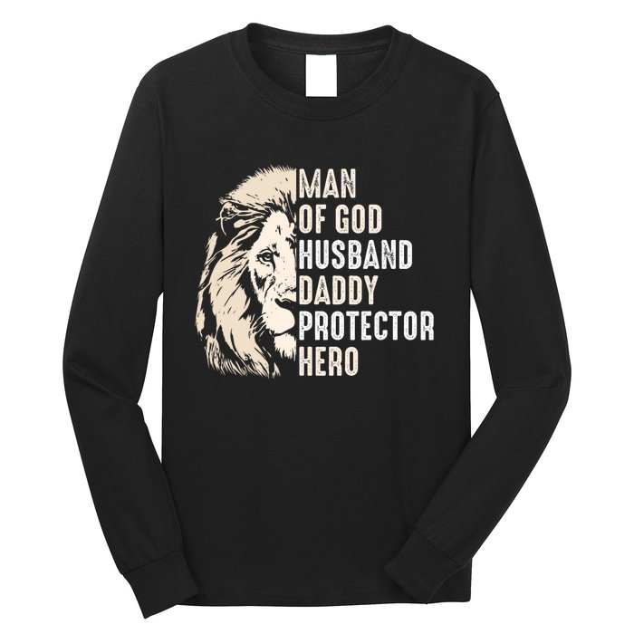 Man Of God Husband Daddy Protector Hero Lion Long Sleeve Shirt