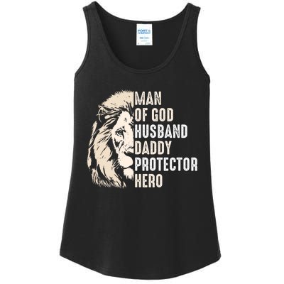 Man Of God Husband Daddy Protector Hero Lion Ladies Essential Tank