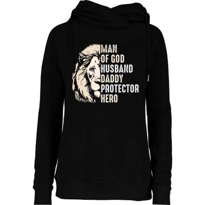 Man Of God Husband Daddy Protector Hero Lion Womens Funnel Neck Pullover Hood