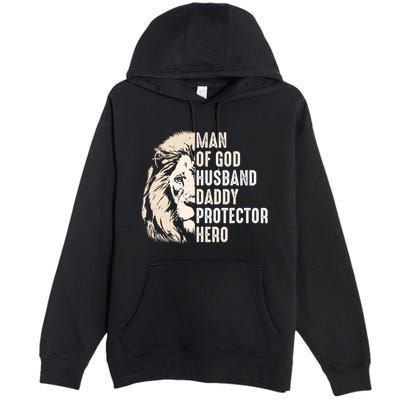 Man Of God Husband Daddy Protector Hero Lion Premium Pullover Hoodie
