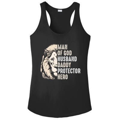 Man Of God Husband Daddy Protector Hero Lion Ladies PosiCharge Competitor Racerback Tank