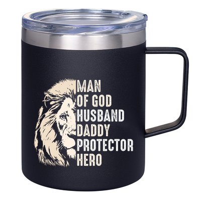 Man Of God Husband Daddy Protector Hero Lion 12oz Stainless Steel Coffee Mug