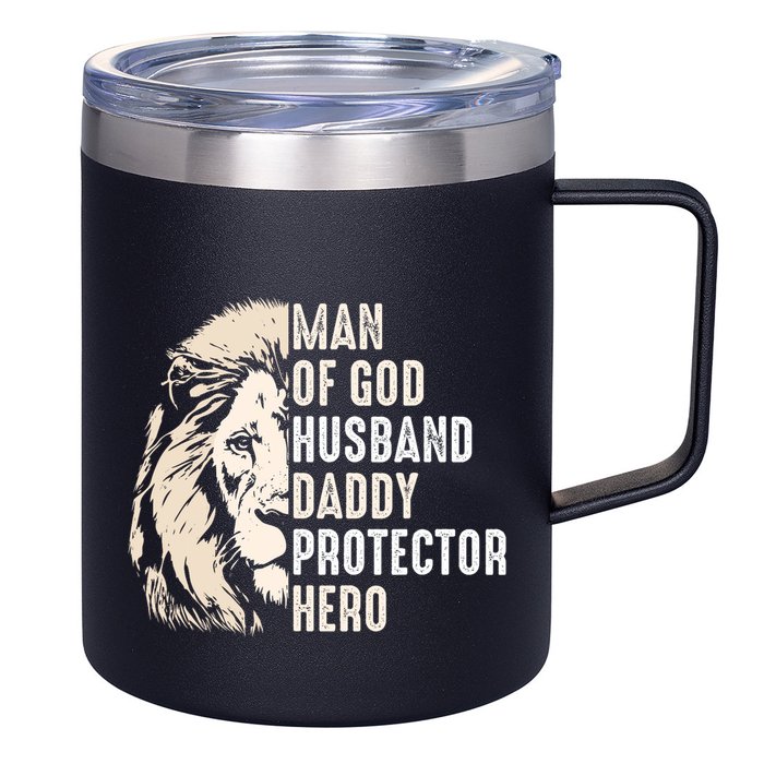 Man Of God Husband Daddy Protector Hero Lion 12oz Stainless Steel Coffee Mug