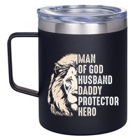 Man Of God Husband Daddy Protector Hero Lion 12oz Stainless Steel Coffee Mug