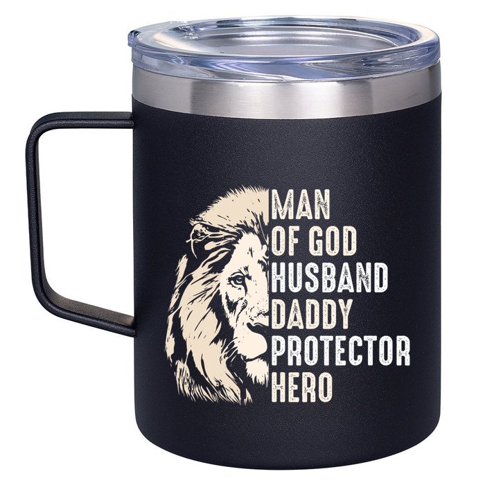 Man Of God Husband Daddy Protector Hero Lion 12oz Stainless Steel Coffee Mug
