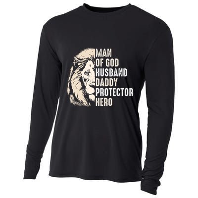 Man Of God Husband Daddy Protector Hero Lion Cooling Performance Long Sleeve Crew