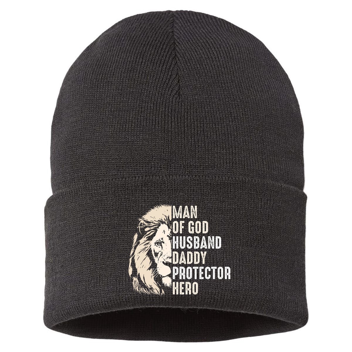 Man Of God Husband Daddy Protector Hero Lion Sustainable Knit Beanie