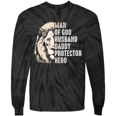 Man Of God Husband Daddy Protector Hero Lion Tie-Dye Long Sleeve Shirt