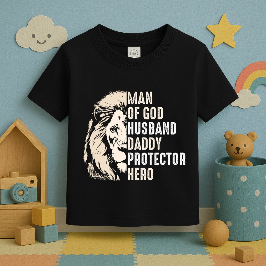 Man Of God Husband Daddy Protector Hero Lion Toddler T-Shirt