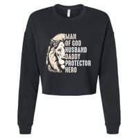 Man Of God Husband Daddy Protector Hero Lion Cropped Pullover Crew