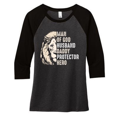 Man Of God Husband Daddy Protector Hero Lion Women's Tri-Blend 3/4-Sleeve Raglan Shirt