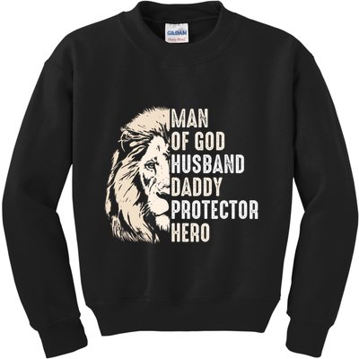 Man Of God Husband Daddy Protector Hero Lion Kids Sweatshirt