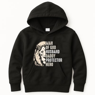 Man Of God Husband Daddy Protector Hero Lion Kids Hoodie