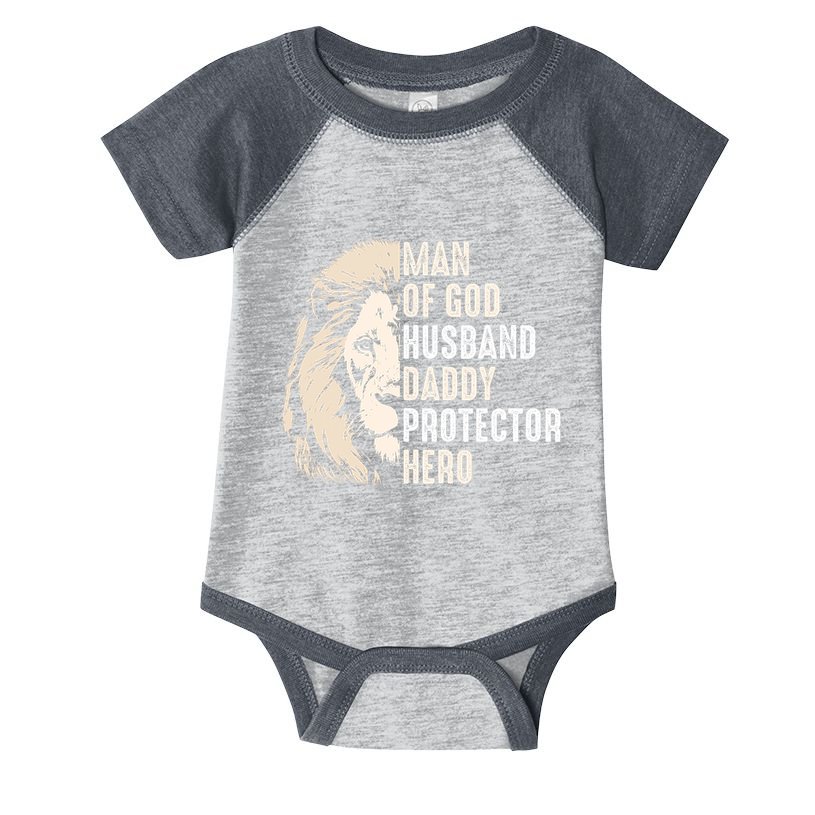 Man Of God Husband Daddy Protector Hero Lion Infant Baby Jersey Bodysuit