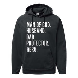 Man of God Husband Dad Protector Hero Performance Fleece Hoodie