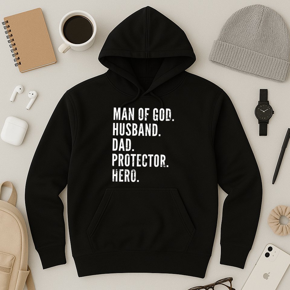 Man of God Husband Dad Protector Hero Hoodie