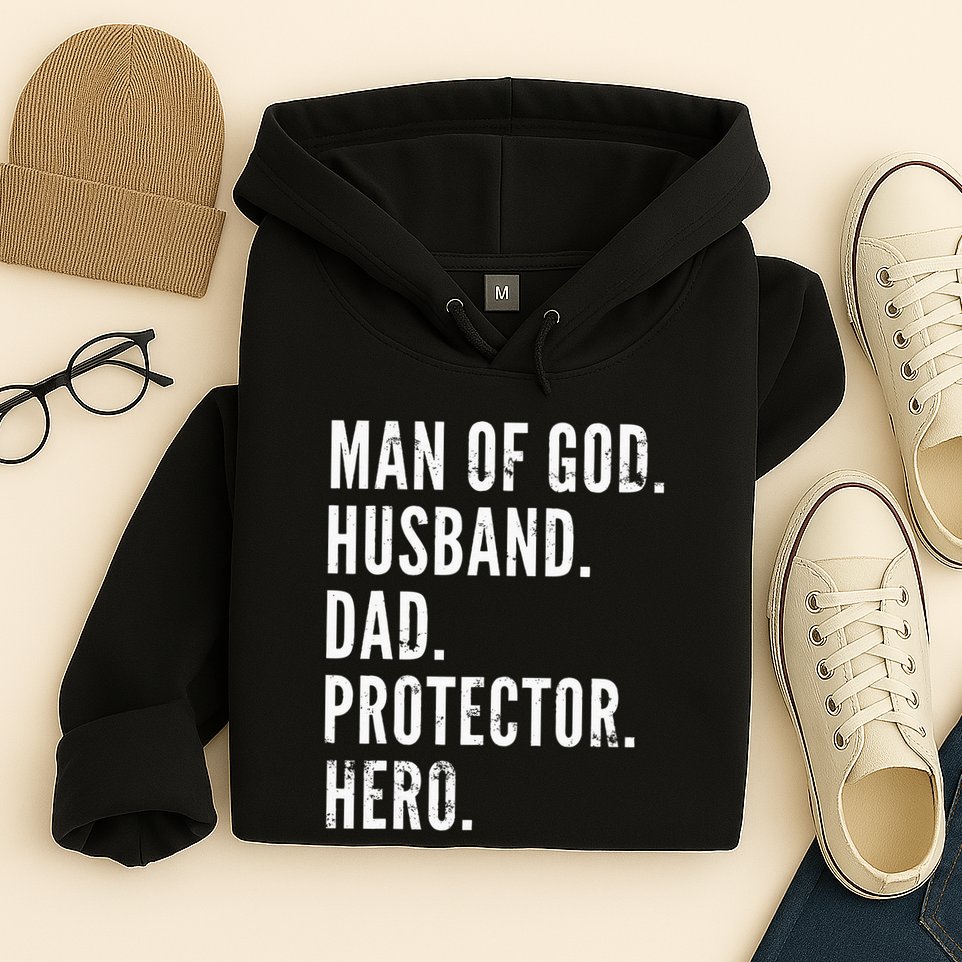 Man of God Husband Dad Protector Hero Hoodie