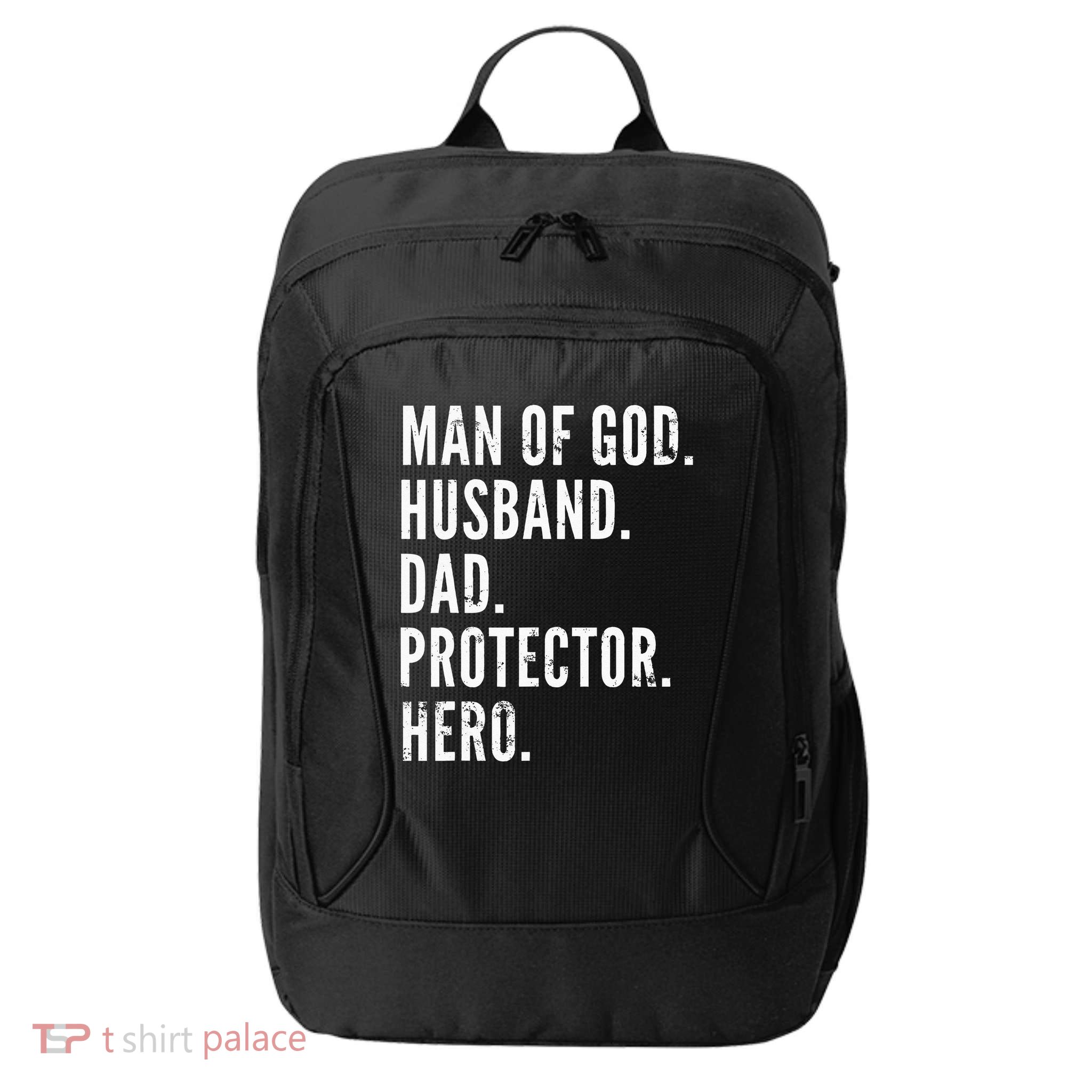 Man of God Husband Dad Protector Hero City Backpack