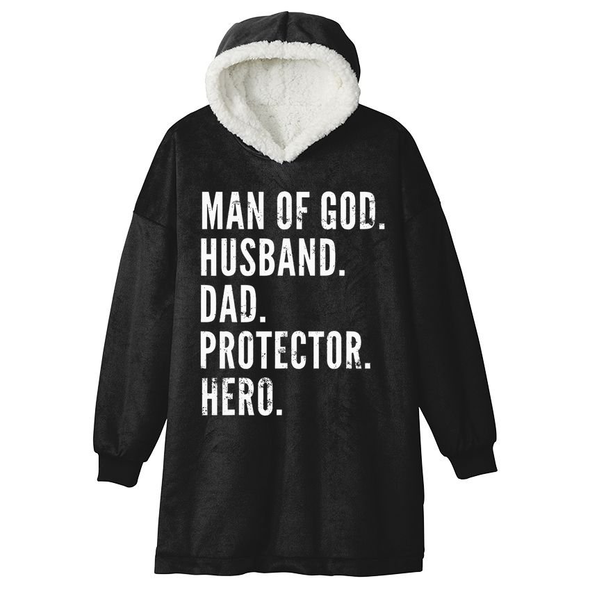 Man of God Husband Dad Protector Hero Hooded Wearable Blanket