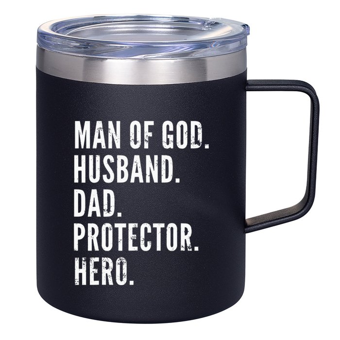 Man of God Husband Dad Protector Hero 12oz Stainless Steel Coffee Mug