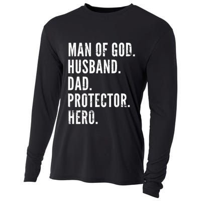 Man of God Husband Dad Protector Hero Cooling Performance Long Sleeve Crew