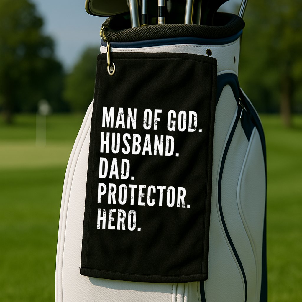 Man of God Husband Dad Protector Hero Golf Towel