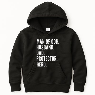 Man of God Husband Dad Protector Hero Kids Hoodie