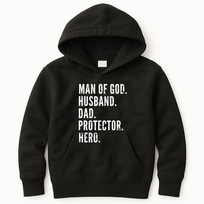 Man of God Husband Dad Protector Hero Kids Hoodie