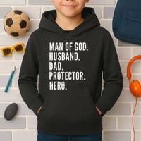 Man of God Husband Dad Protector Hero Kids Hoodie