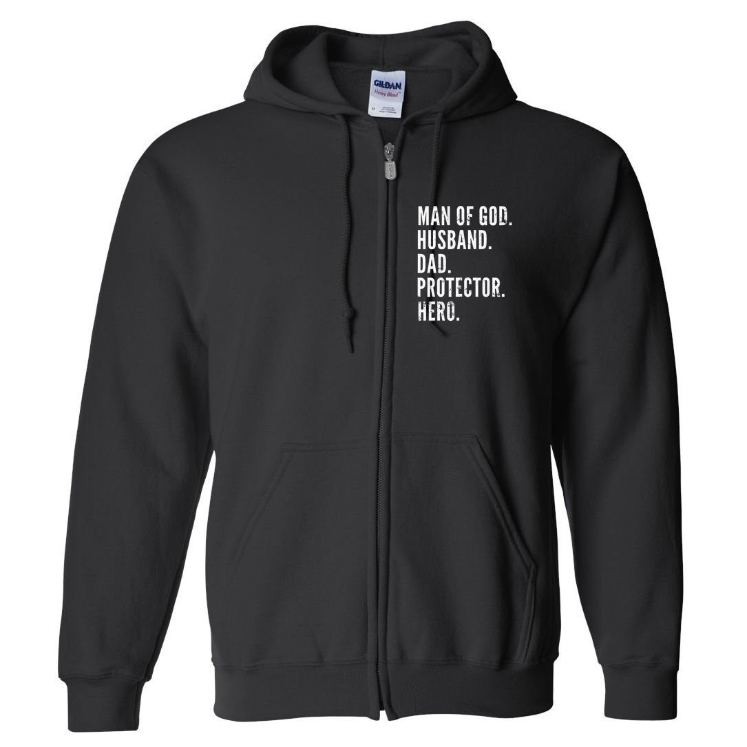 Man of God Husband Dad Protector Hero Full Zip Hoodie