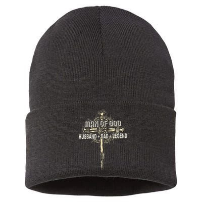 Man Of God Husband Dad Happy Fathers Day Proud Christian Sustainable Knit Beanie