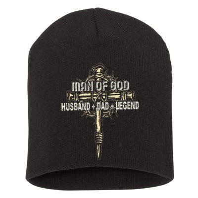 Man Of God Husband Dad Happy Fathers Day Proud Christian Short Acrylic Beanie