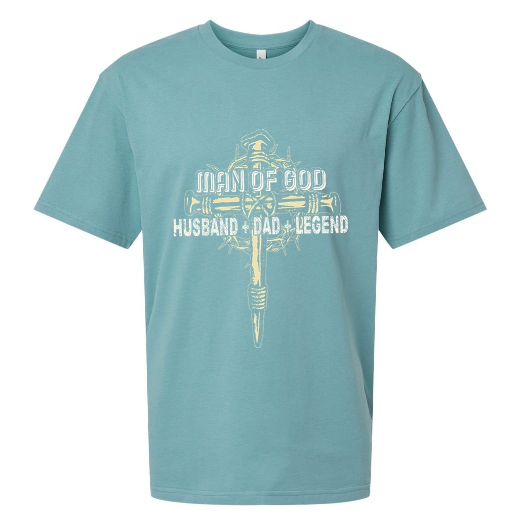 Man Of God Husband Dad Happy Fathers Day Proud Christian Sueded Cloud Jersey T-Shirt