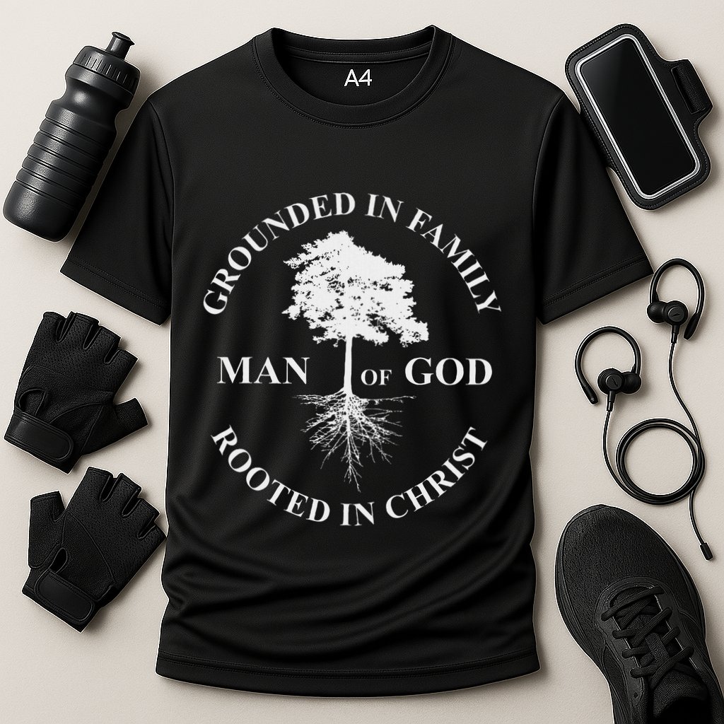 Man Of God Grounded In Family Rooted In Christ Father Dad Cooling Performance Crew T-Shirt