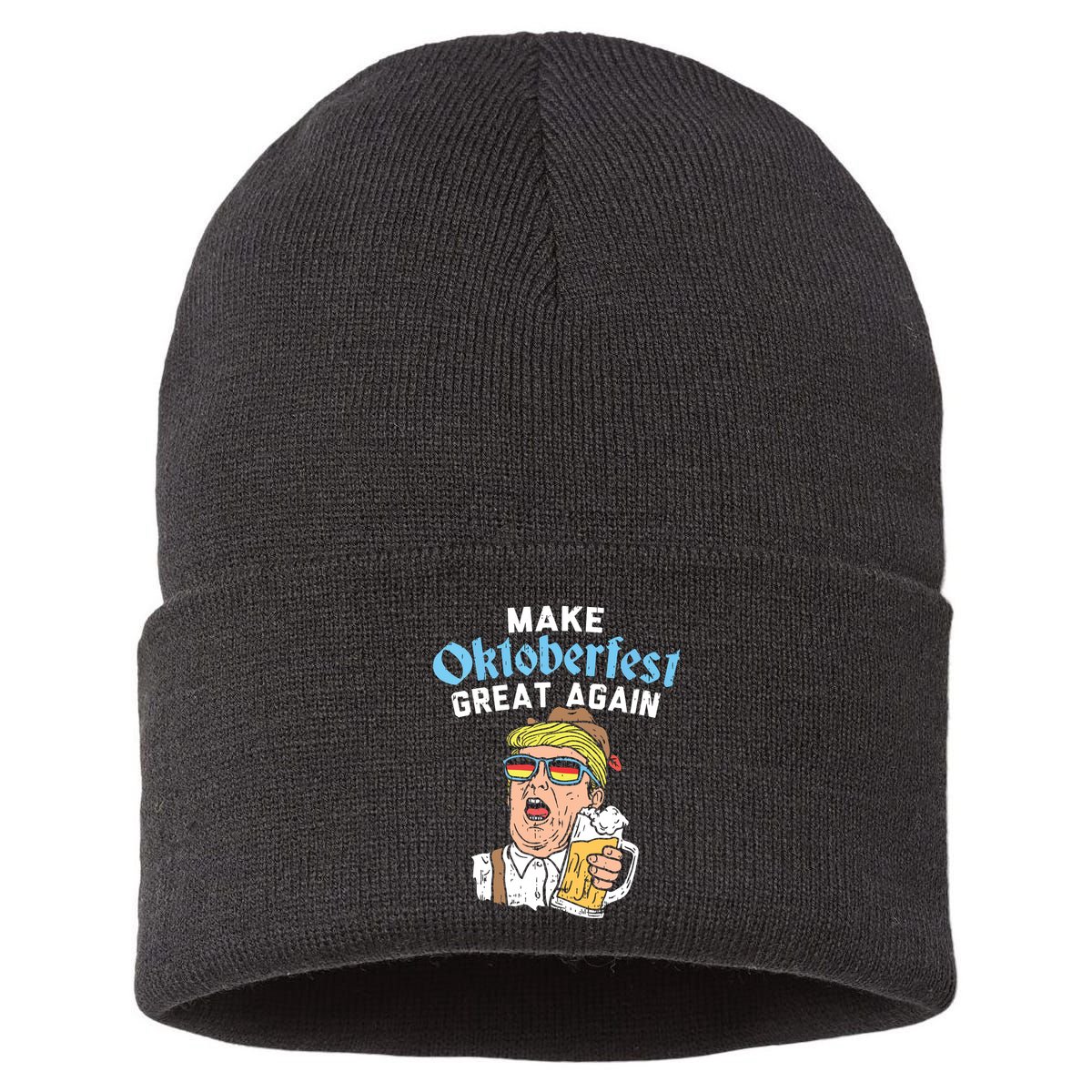 Make Oktoberfest Great Again Funny Trump Drink Beer Mug Gift Sustainable Knit Beanie