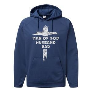 Man Of God Husband Dad Christian Faith Fathers Day Dad Gift Performance Fleece Hoodie