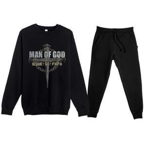 Man Of God Husband Dad Papa Christian Cross FatherS Day Premium Crewneck Sweatsuit Set