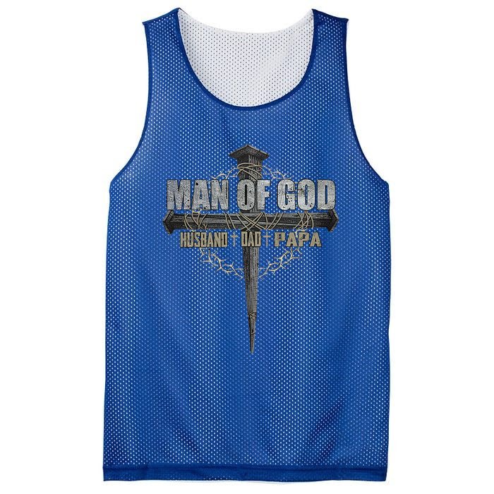 Man Of God Husband Dad Papa Christian Cross FatherS Day Mesh Reversible Basketball Jersey Tank