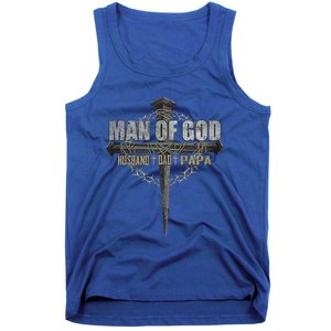 Man Of God Husband Dad Papa Christian Cross FatherS Day Tank Top