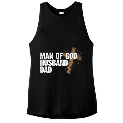 Man Of God Husband Dad Religious Cross Fathers Day Ladies PosiCharge Tri-Blend Wicking Tank