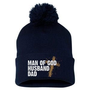 Man Of God Husband Dad Religious Cross Fathers Day Pom Pom 12in Knit Beanie