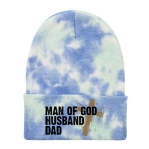 Man Of God Husband Dad Religious Cross Fathers Day Tie Dye 12in Knit Beanie