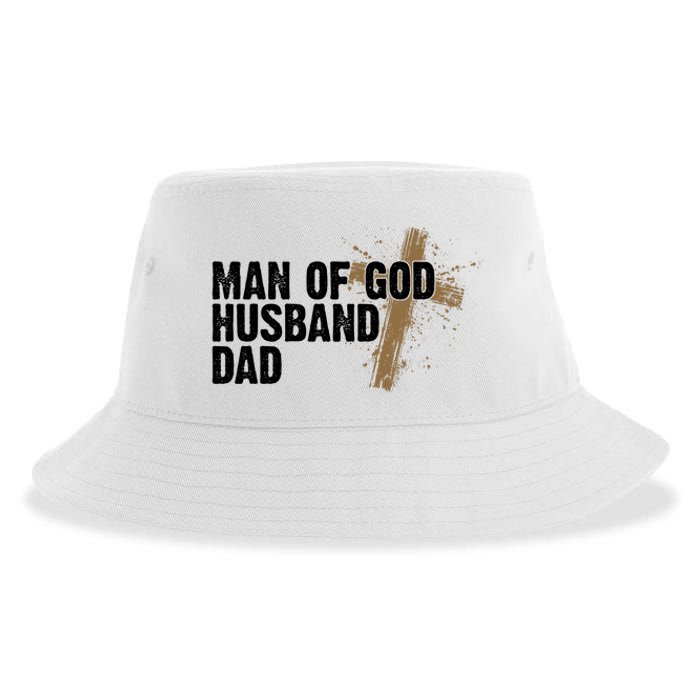 Man Of God Husband Dad Religious Cross Fathers Day Sustainable Bucket Hat