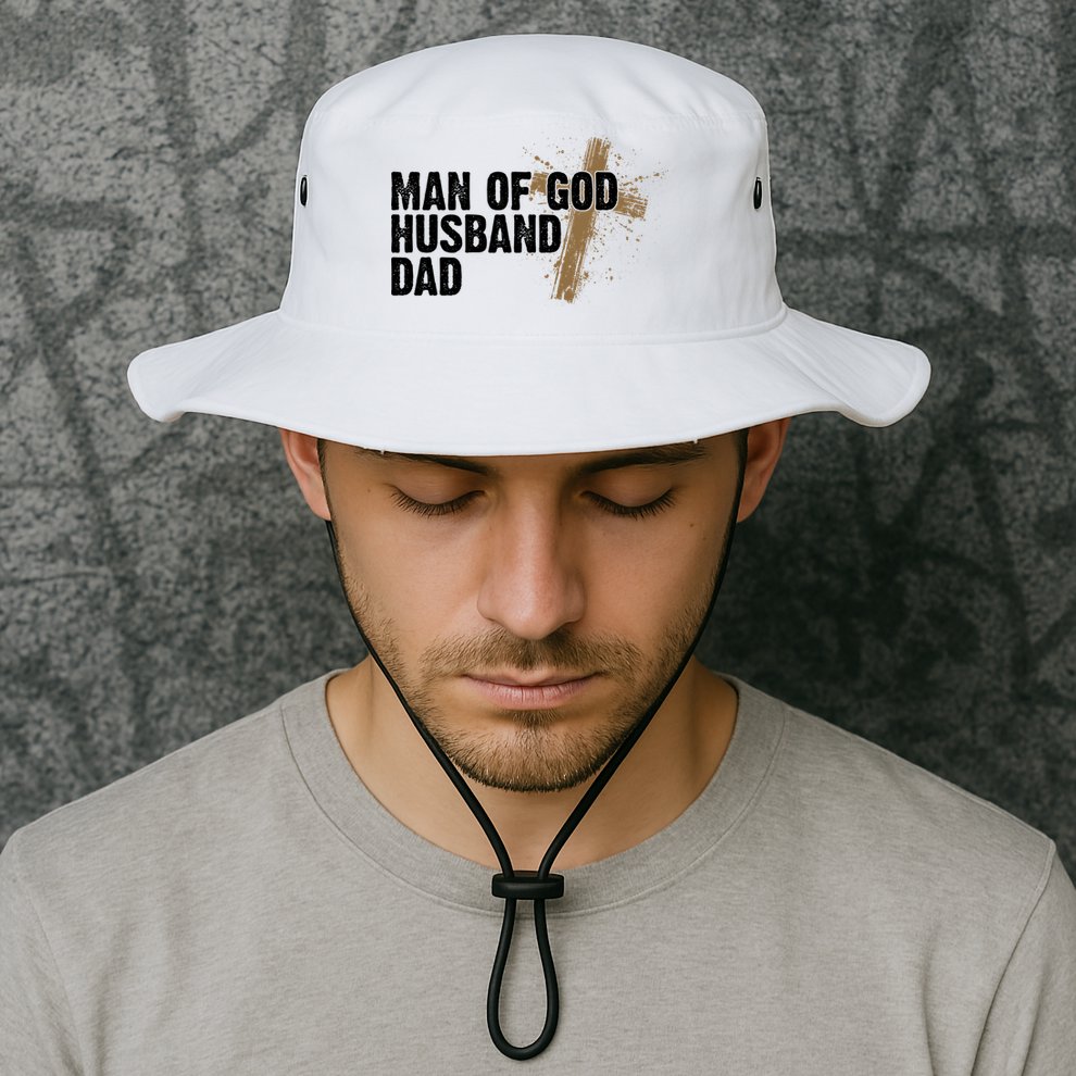 Man Of God Husband Dad Religious Cross Fathers Day Bucket Hat