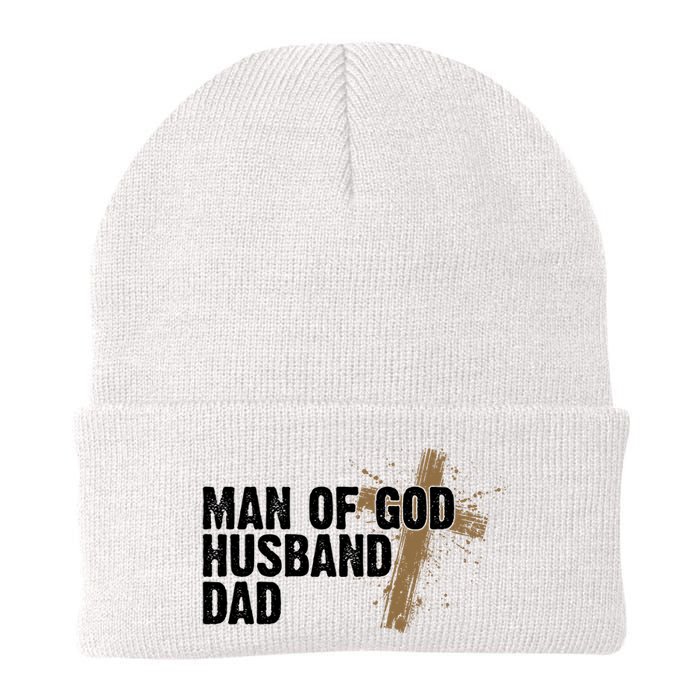 Man Of God Husband Dad Religious Cross Fathers Day Knit Cap Winter Beanie