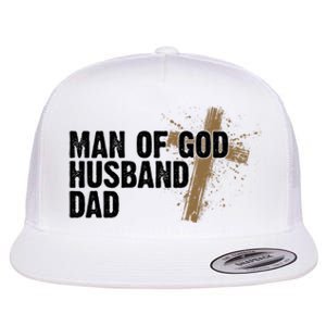 Man Of God Husband Dad Religious Cross Fathers Day Flat Bill Trucker Hat