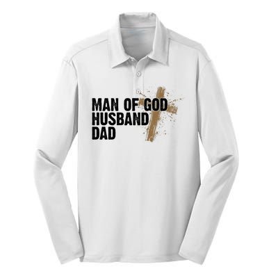 Man Of God Husband Dad Religious Cross Fathers Day Silk Touch Performance Long Sleeve Polo