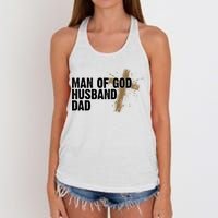 Man Of God Husband Dad Religious Cross Fathers Day Women's Knotted Racerback Tank